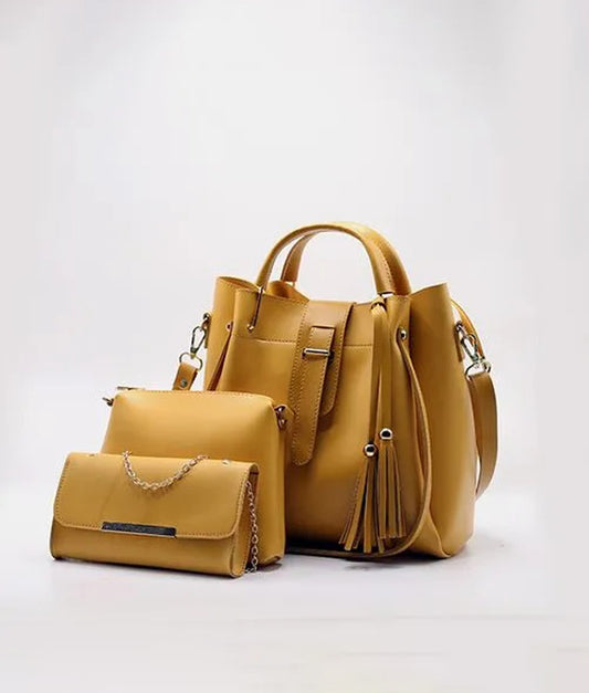 Queen 3 Pcs Mustard Handbag